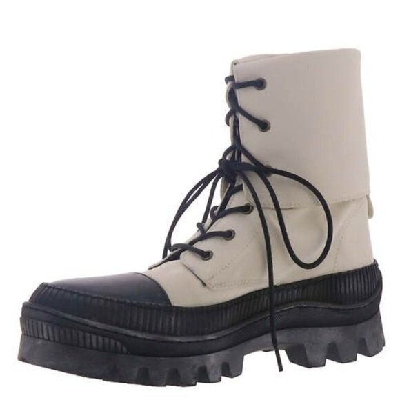 Free People Goldie Lug Sole Lace UP Combat Off White Boots Sz 38 US 8 NEW $268 - Picture 2 of 9